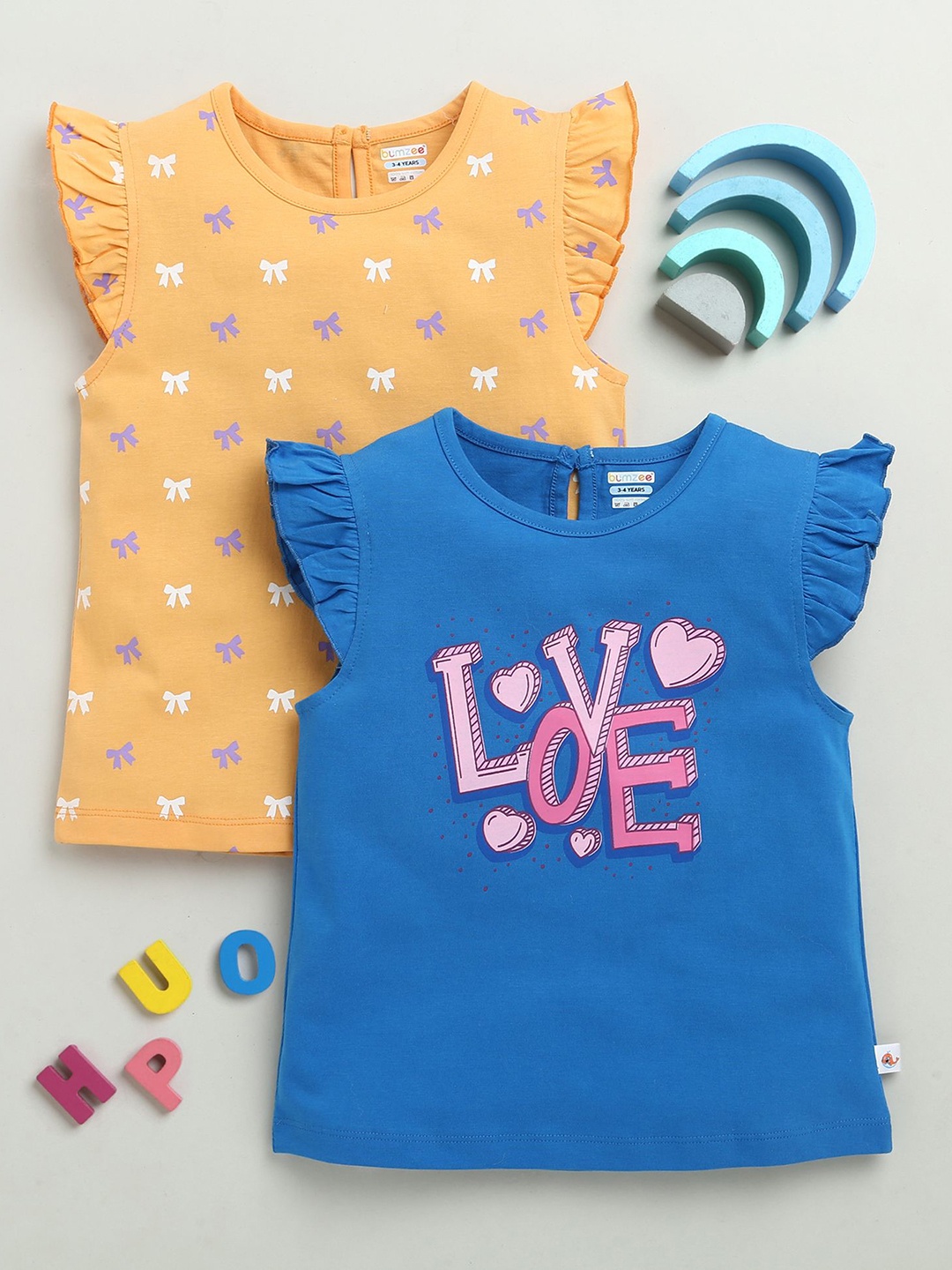 

BUMZEE Girls 2 Printed T-shirt, Blue
