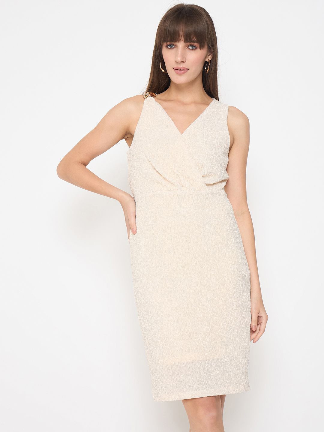 

Madame Women V-Neck Sleeveless Wrap Dress, Off white