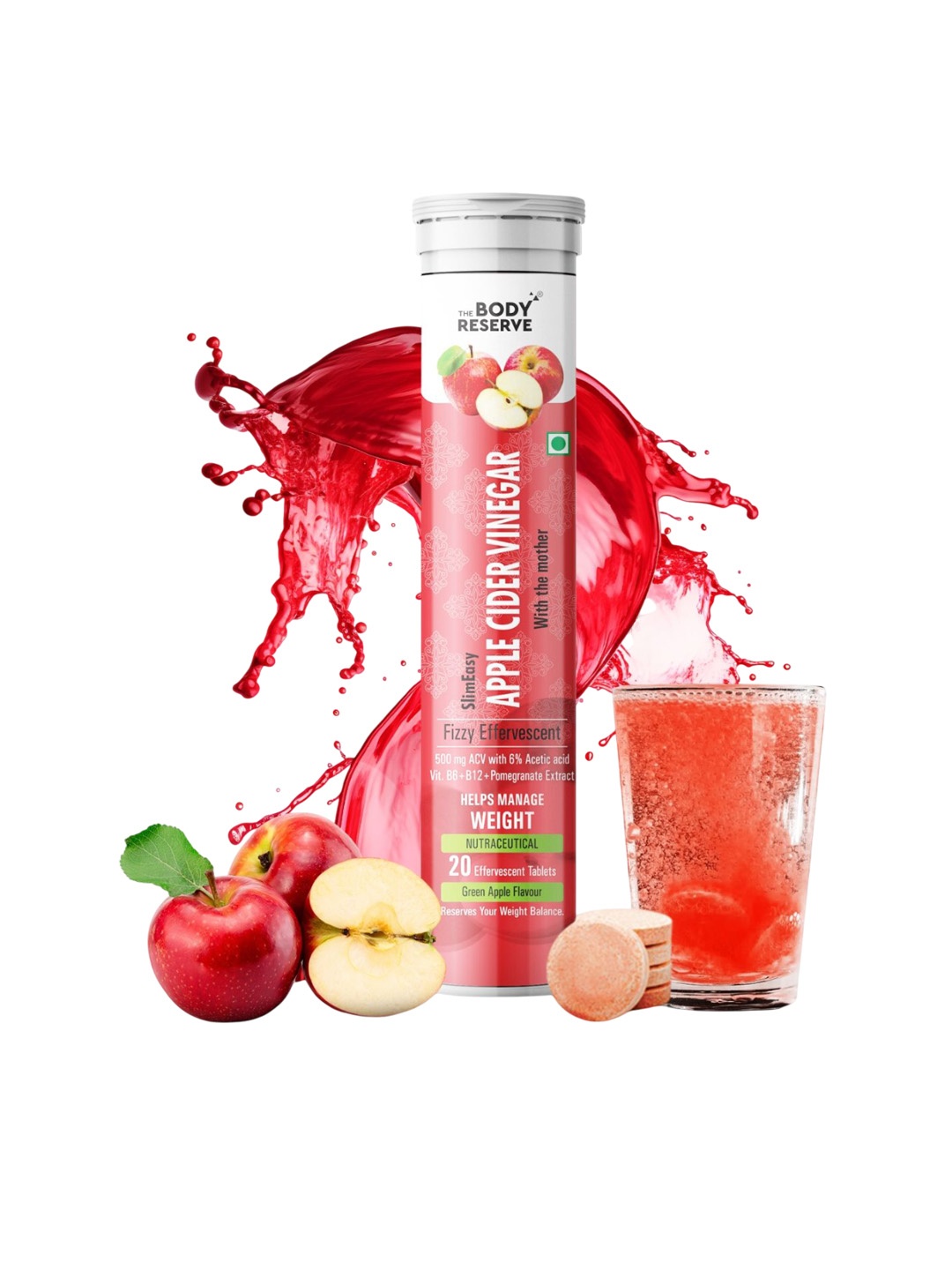 

The Body Reserve Apple Cider Vinegar Fizzy Effervescent Tablets- 20 Tablets, Red