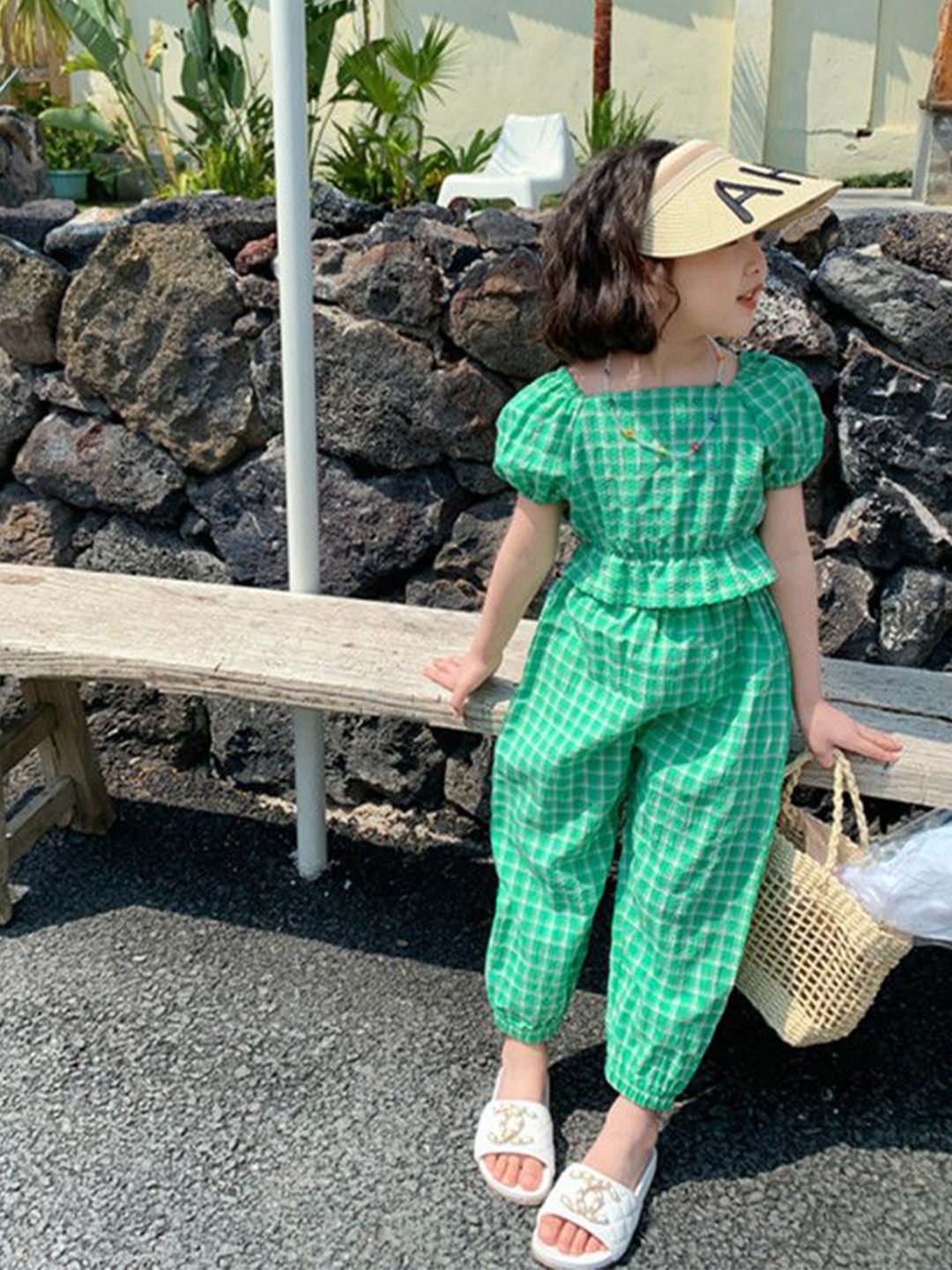 

StyleCast x Revolte Girls Checked Top With Capris, Green
