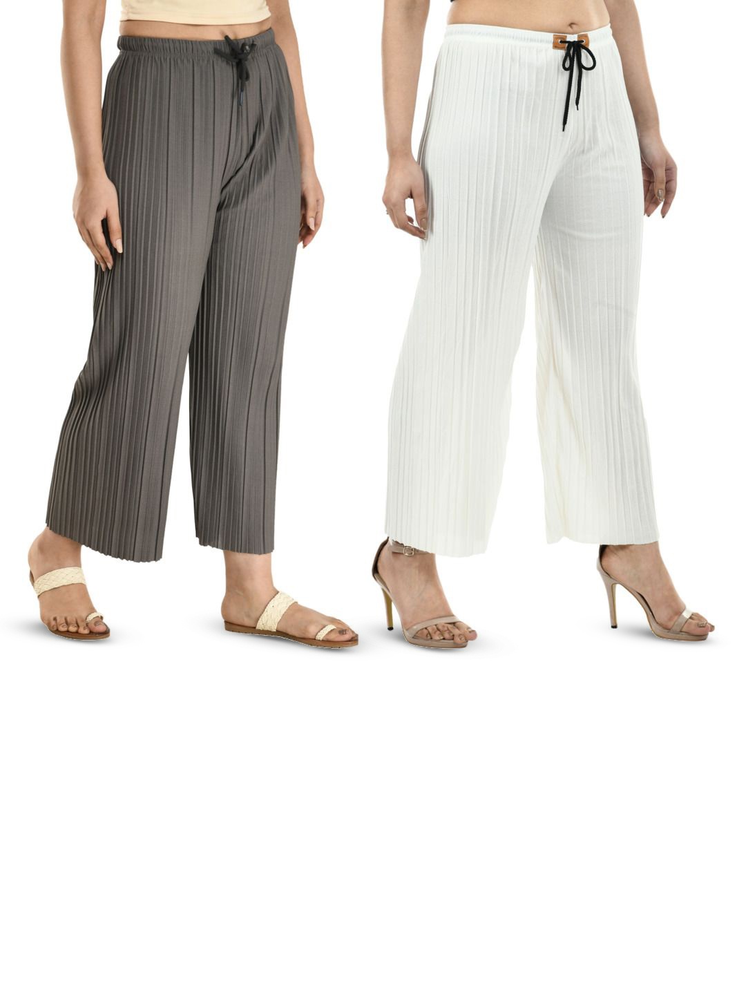 

Brainbees Women Pack Of 2 Straight Palazzos, Grey