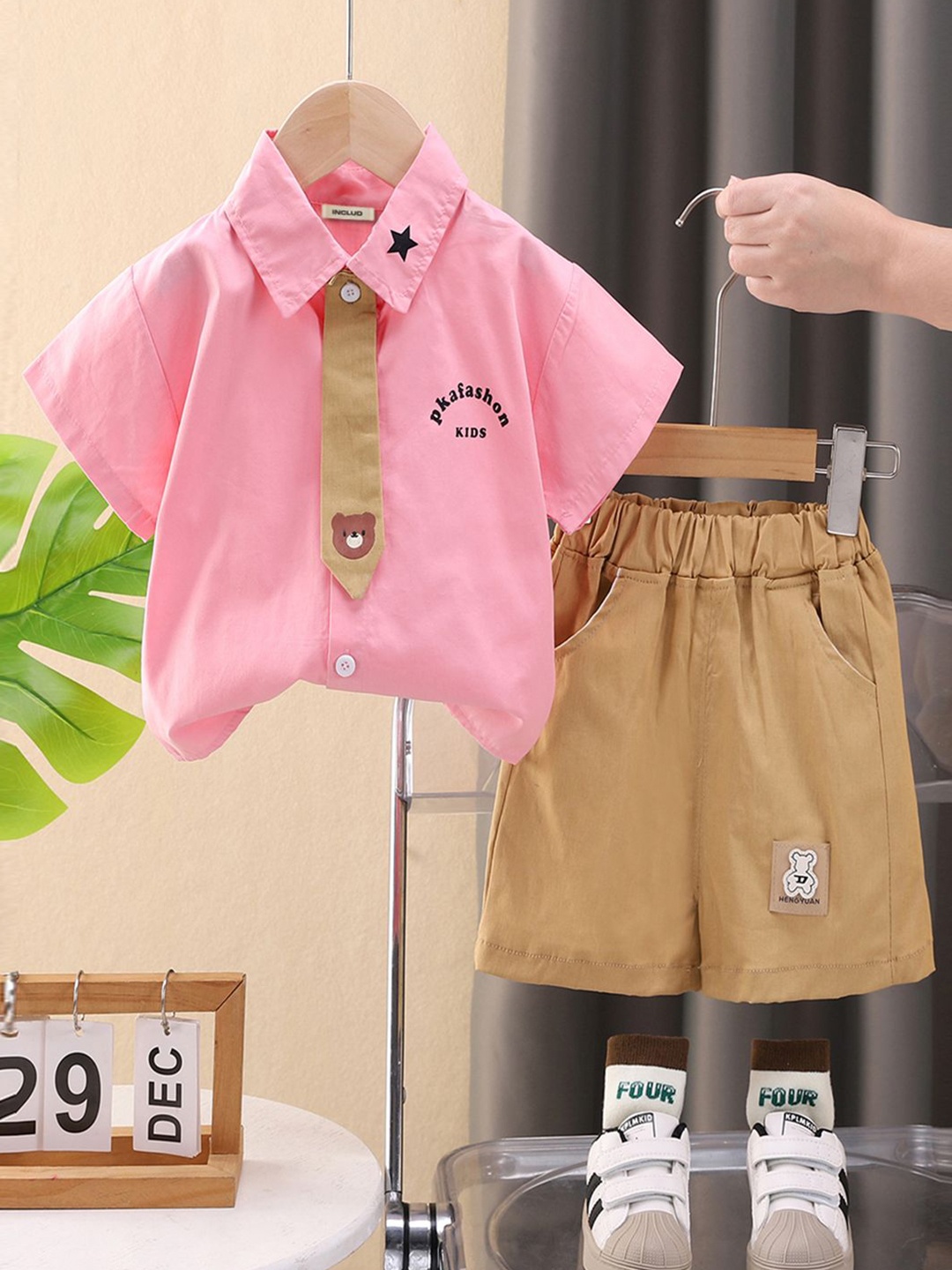 

INCLUD Boys Shirt With Attached Tie & Shorts, Pink