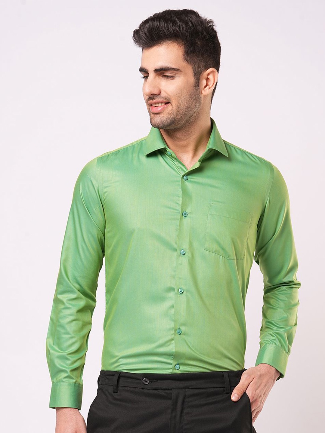 

John Philips Men Slim Fit Opaque Casual Shirt, Green