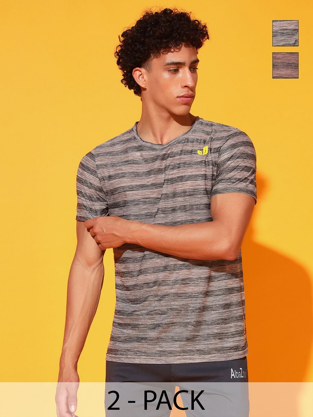 

GLITO Men 2 Striped Slim Fit T-shirt, Pink