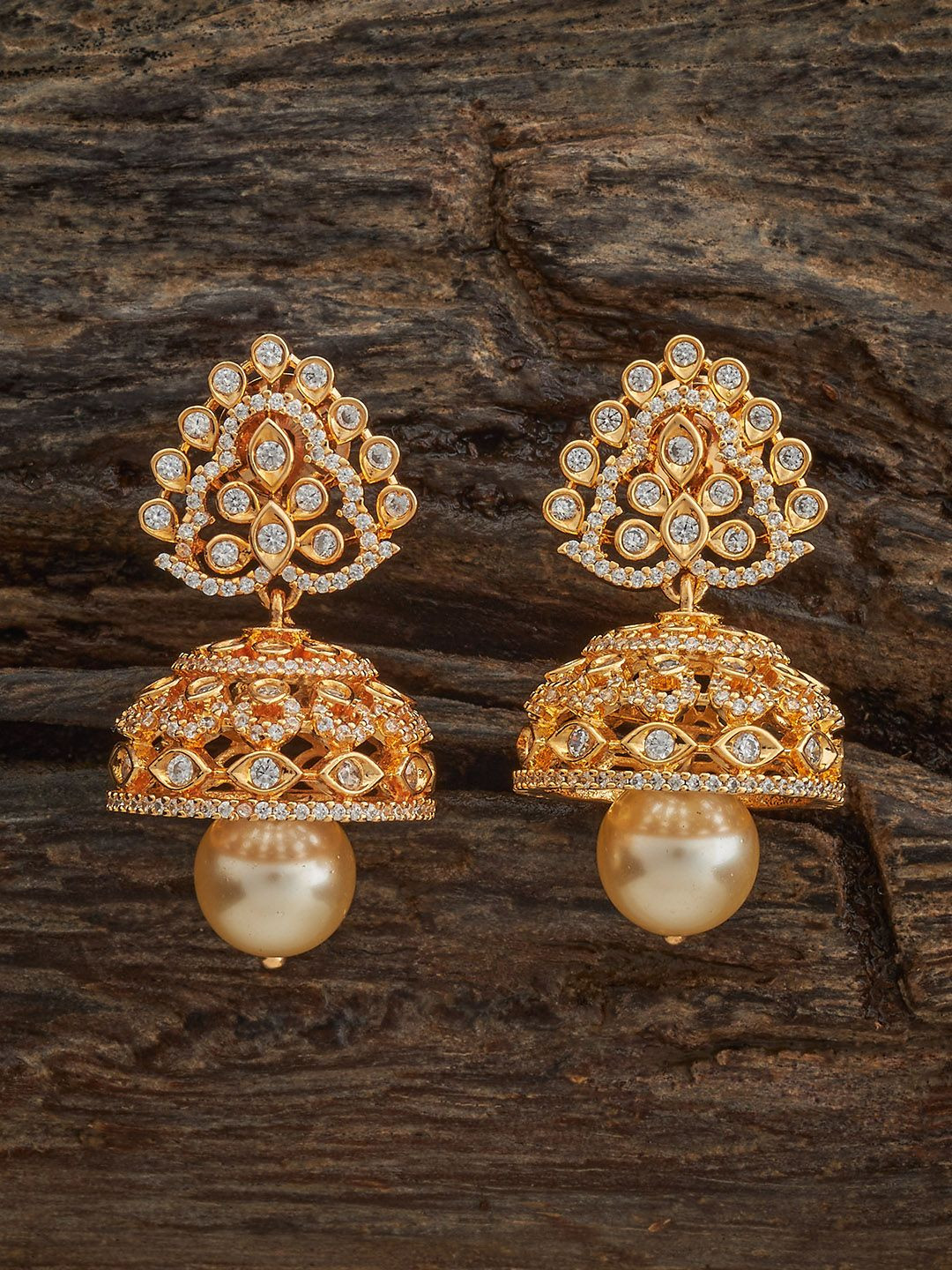 

Kushal's Fashion Jewellery Gold Plated Zircon Studded Dome Shaped Jhumkas Earrings