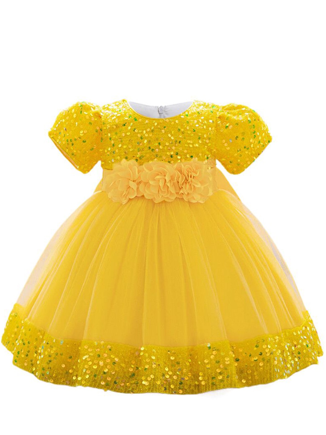 

StyleCast x Revolte Girl Embellished Round Neck Applique Net Fit and Flare Dress, Yellow