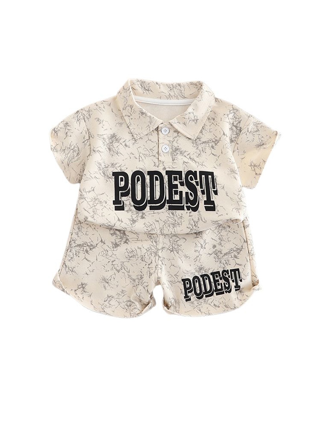 

StyleCast x Revolte Boys Abstract Printed Pure Cotton Shirt Collar T-Shirt With Shorts, Beige