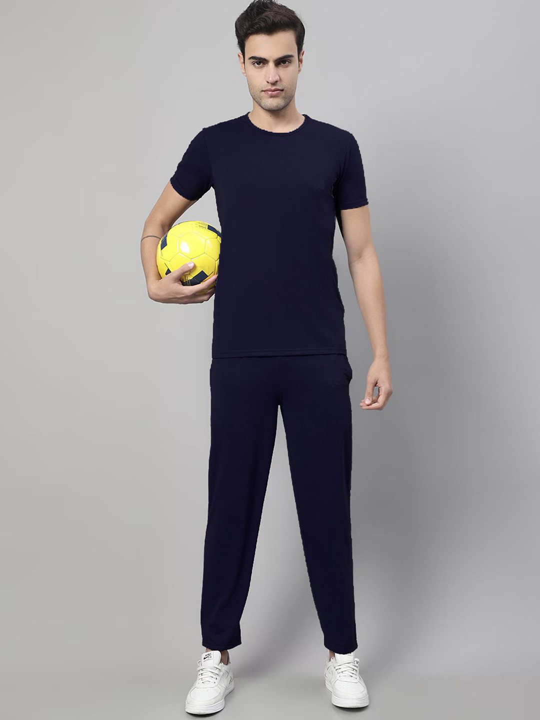 

SYMVI Round Neck T-Shirt & Trousers Co-Ord Set, Navy blue