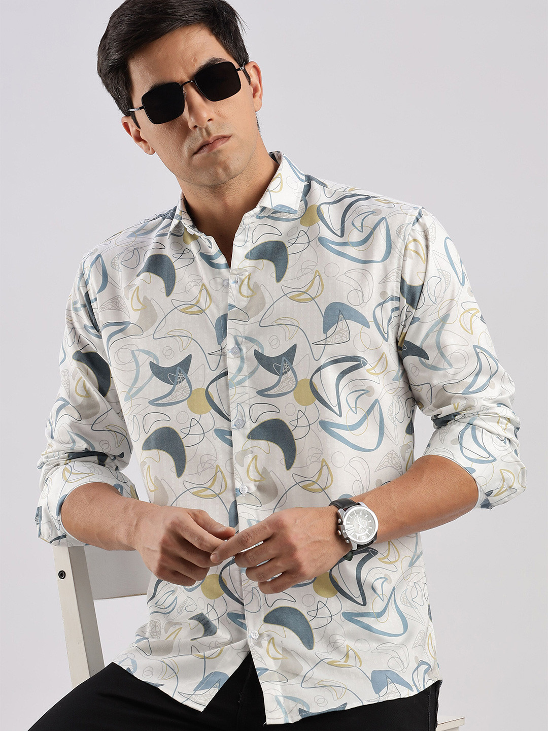 

RICH & ROMAN Men Classic Printed Semiformal Shirt, Multi