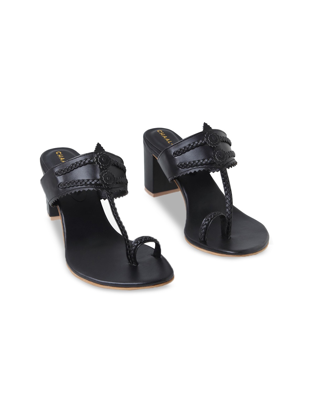 

CHAAL CHALAN Women Open Toe Ethnic Block Sandals, Black