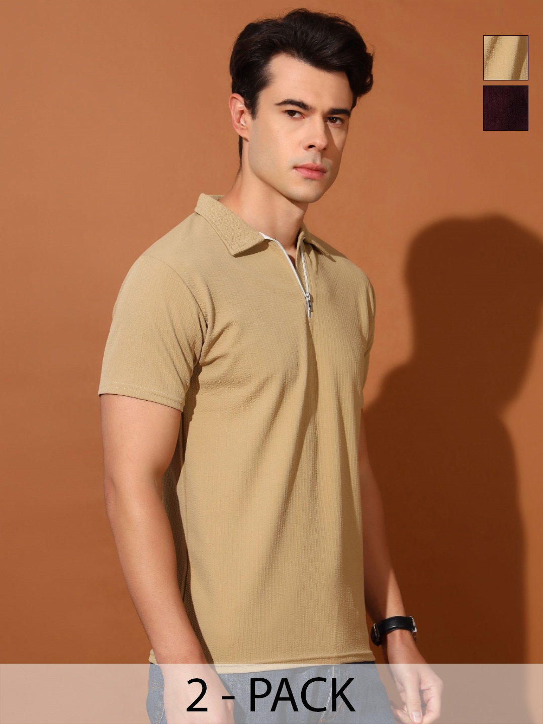 

Christy World Men 2 Polo Collar Pockets T-shirt, Multi