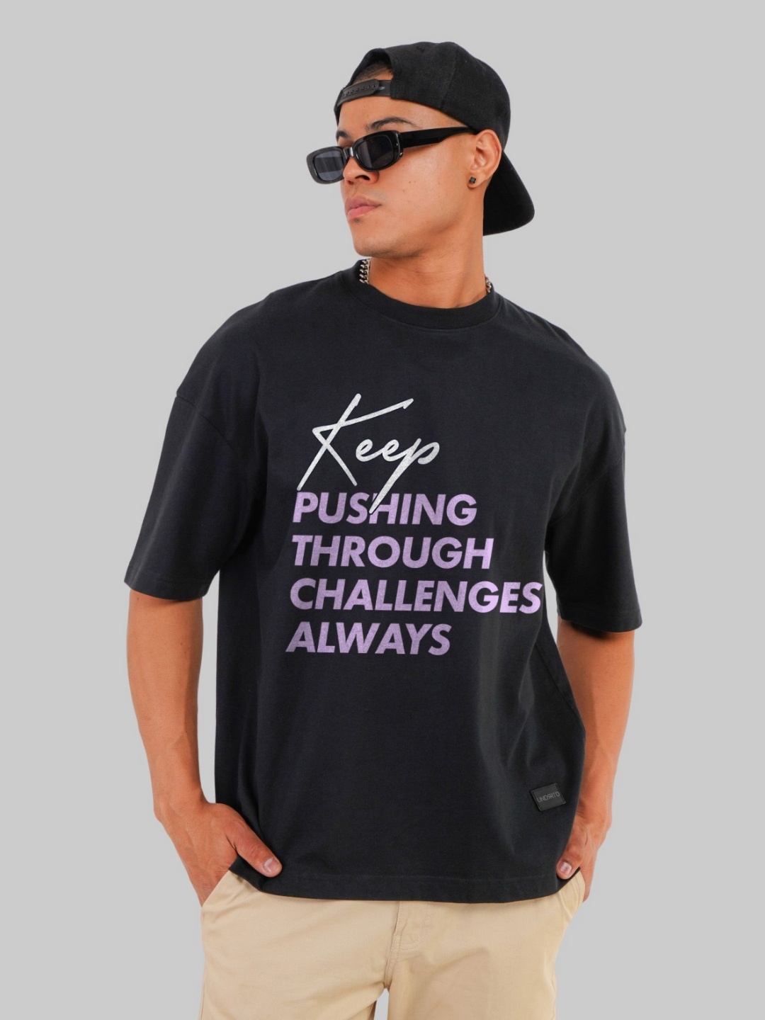 

Underrated Club Men Typography Printed Bio Finish Applique T-shirt, Black