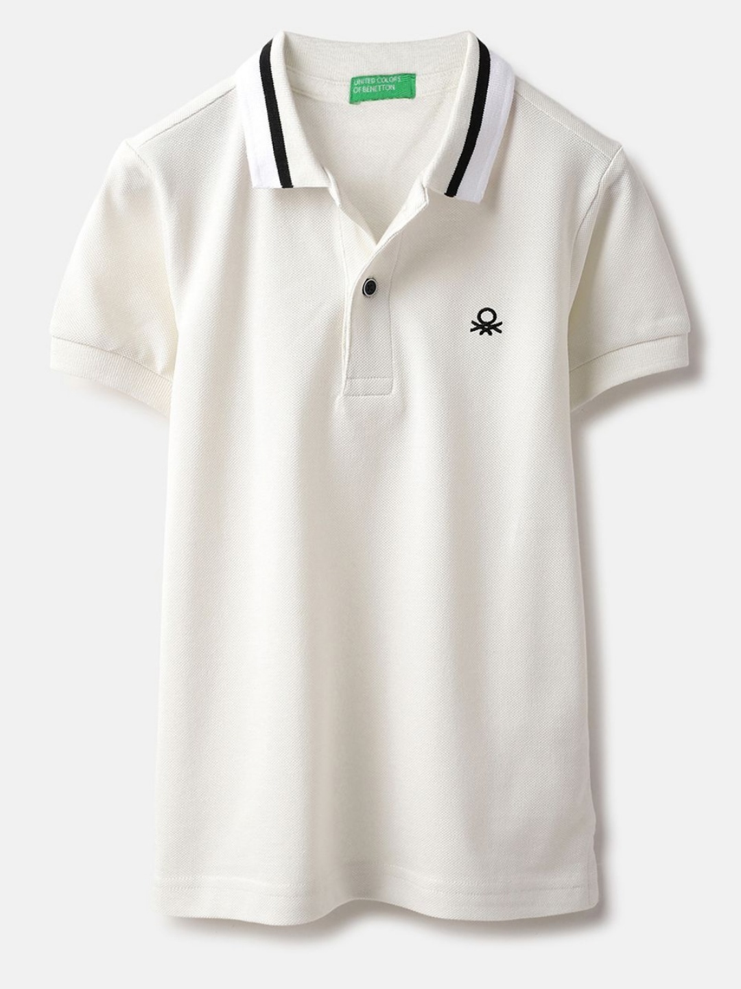 

United Colors of Benetton Boys Polo Collar Extended Sleeves Pure Cotton T-shirt, White