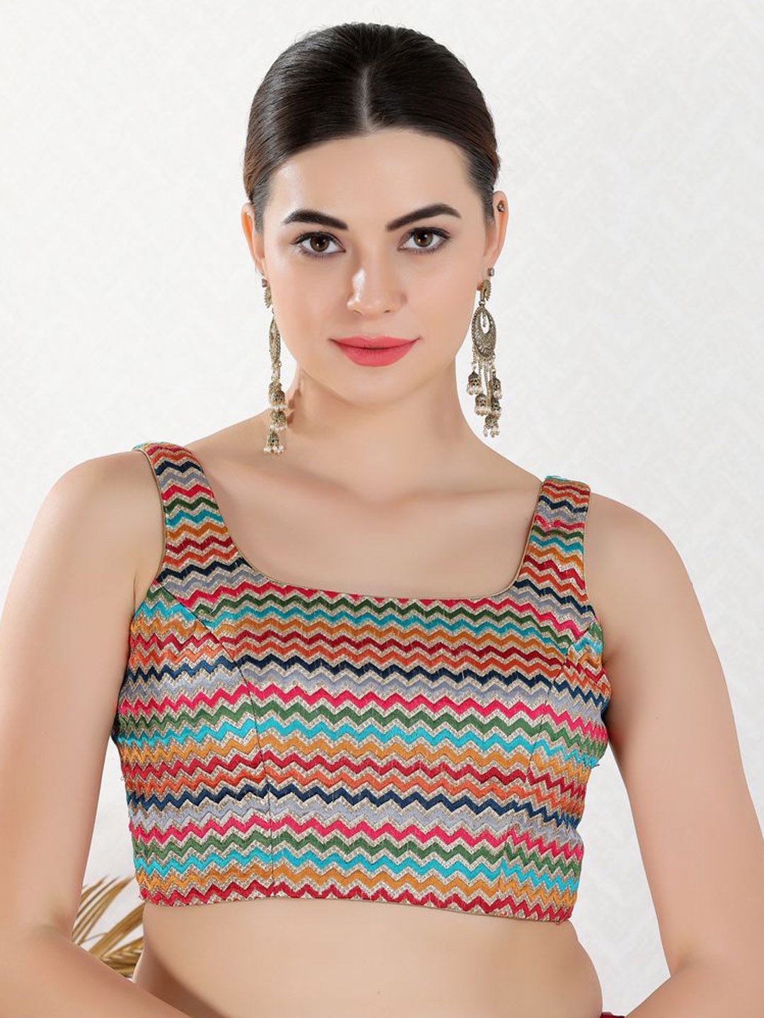 

VAMAS - THE DESIGNER BLOUSES Embroidered Square Neck Padded Saree Blouse, Blue