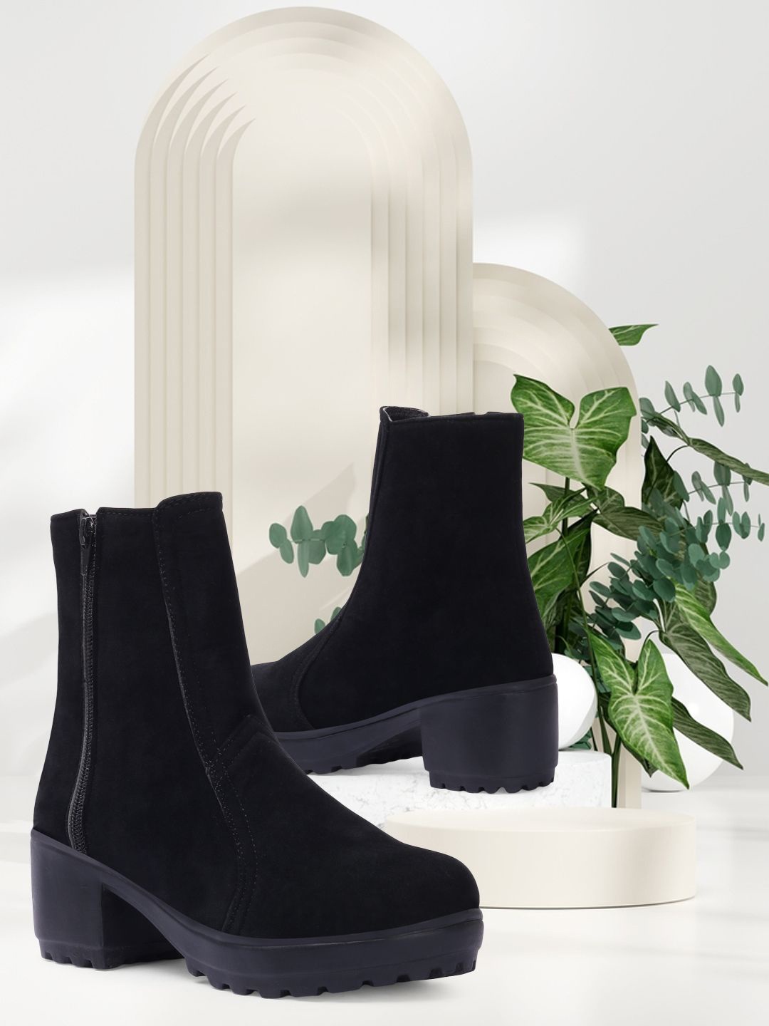 

STRASSE PARIS Women Block Heel Round Toe Mid-Top Boots, Black