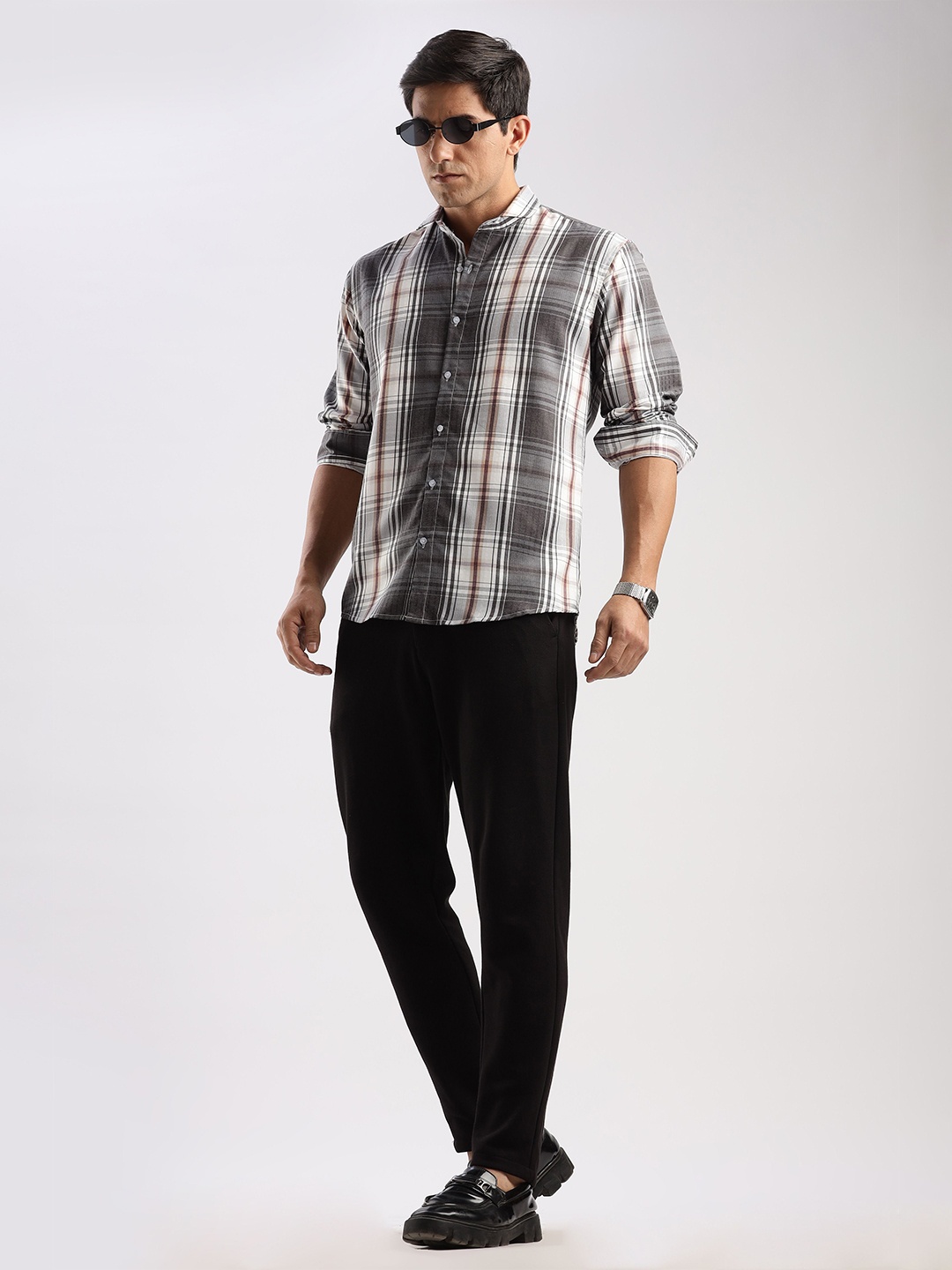 

RICH & ROMAN Men Classic Opaque Printed Semiformal Shirt, Black