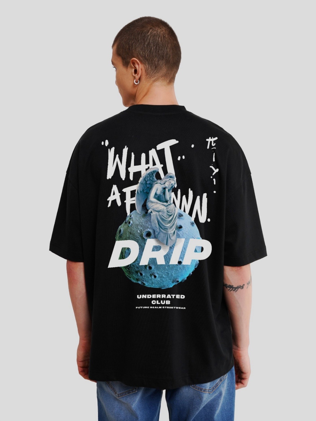 

Underrated Club Men Printed Bio Finish Raw Edge T-shirt, Black