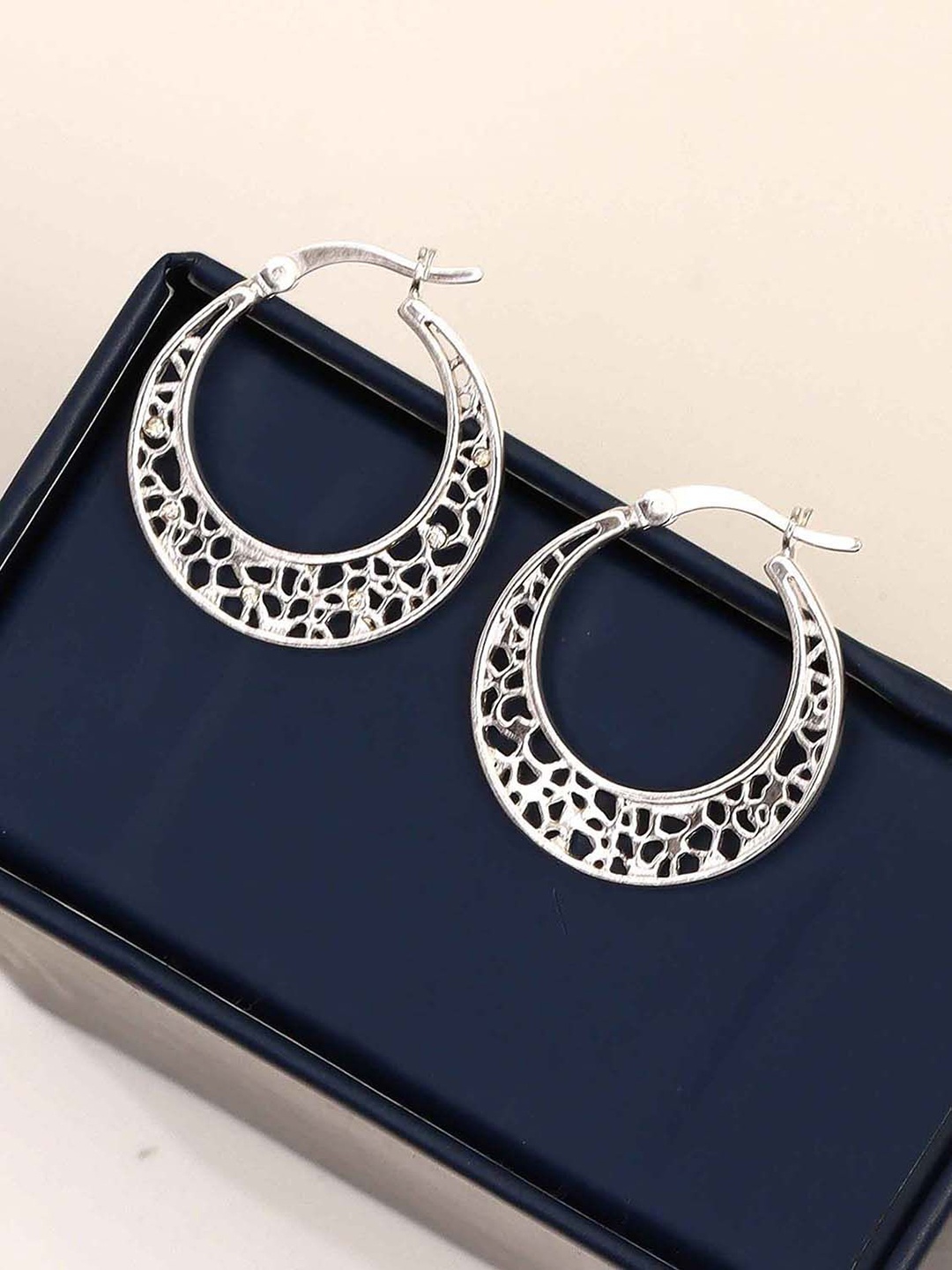 

LeCalla 925 Sterling Silver-Plated Cubic Zirconia Studded Circular Shaped Hoop Earrings