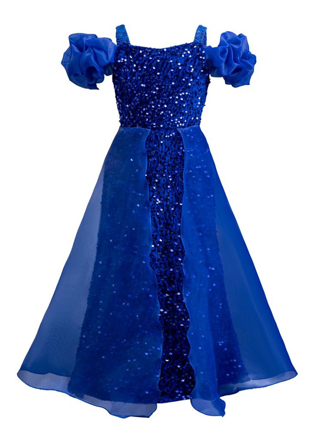 

StyleCast x Revolte Girls Embellished Puff Sleeve Ruffled Maxi Gown Dress, Blue