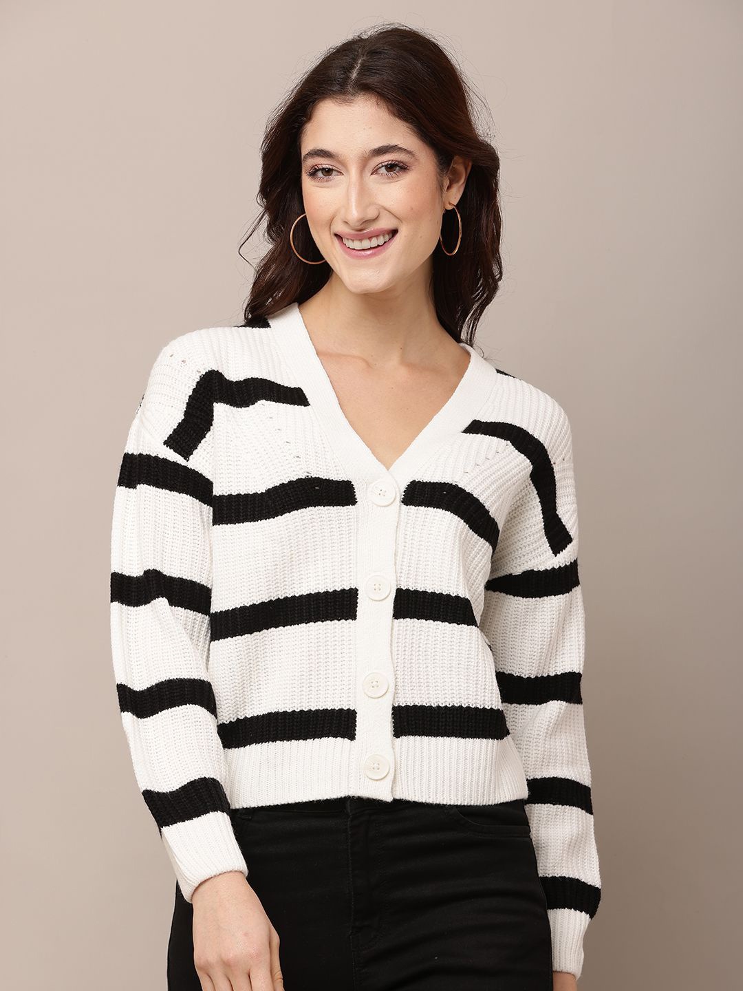 

NoBarr Women Striped Cardigan, White