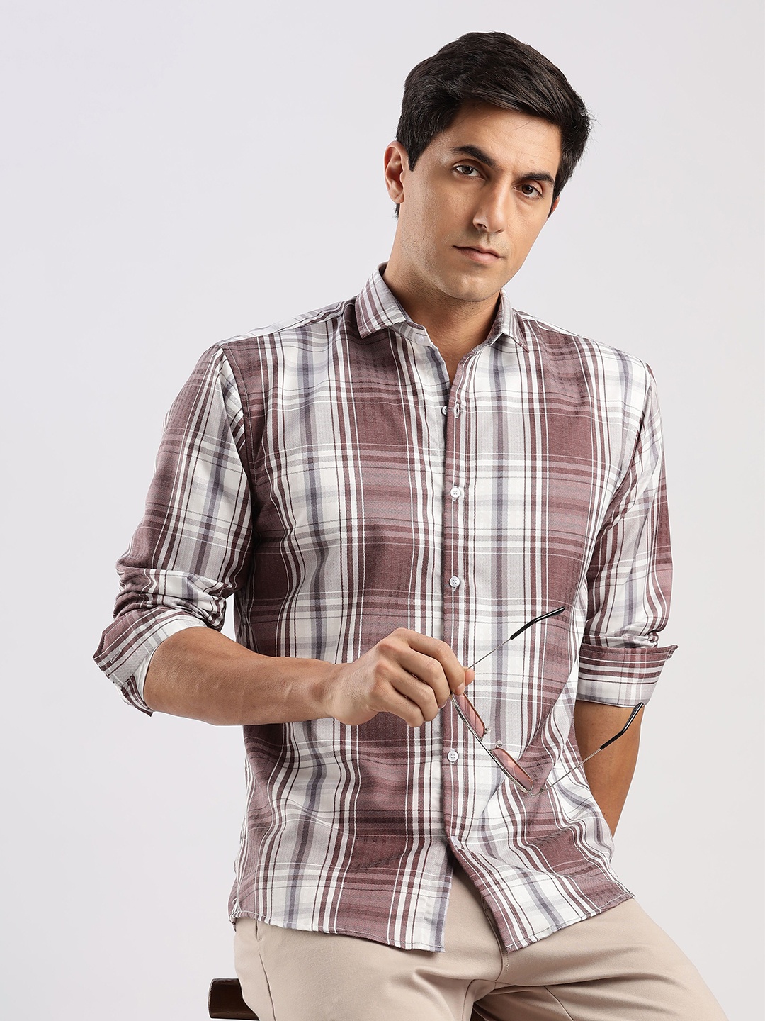 

RICH & ROMAN Men Classic Printed Semiformal Shirt, Brown