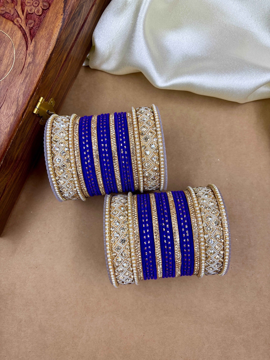 

Wedding Chuda by Hitesh Bangles Set Of 52 Stone Studded Velvet Bangles, Gold