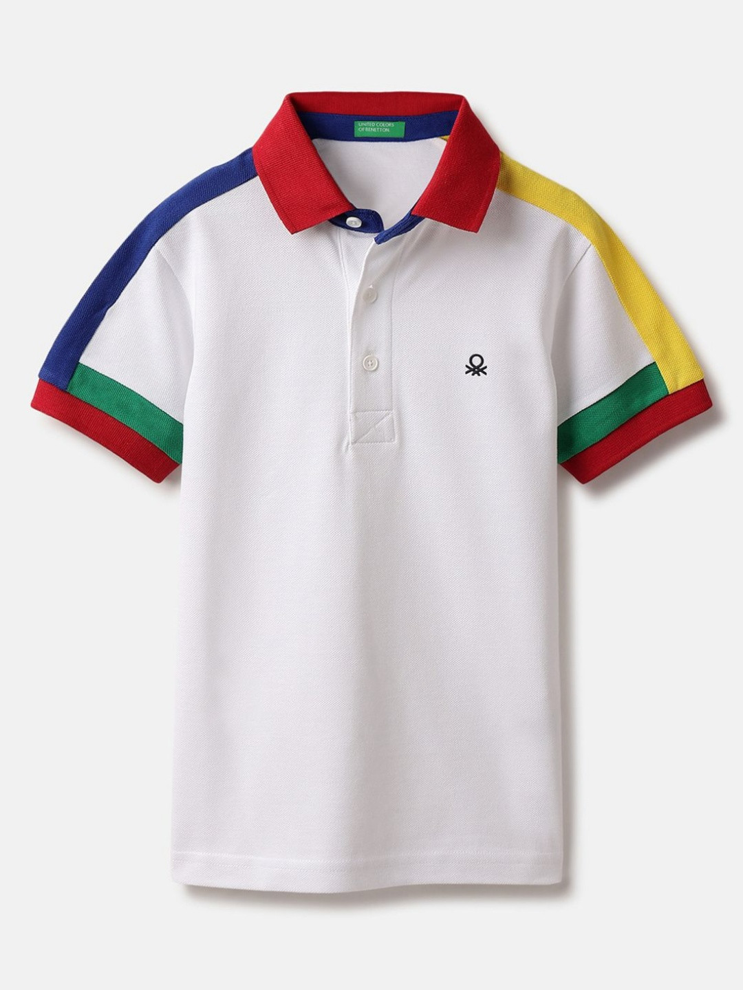 

United Colors of Benetton Boys Colourblocked Polo Collar Pure Cotton T-shirt, White