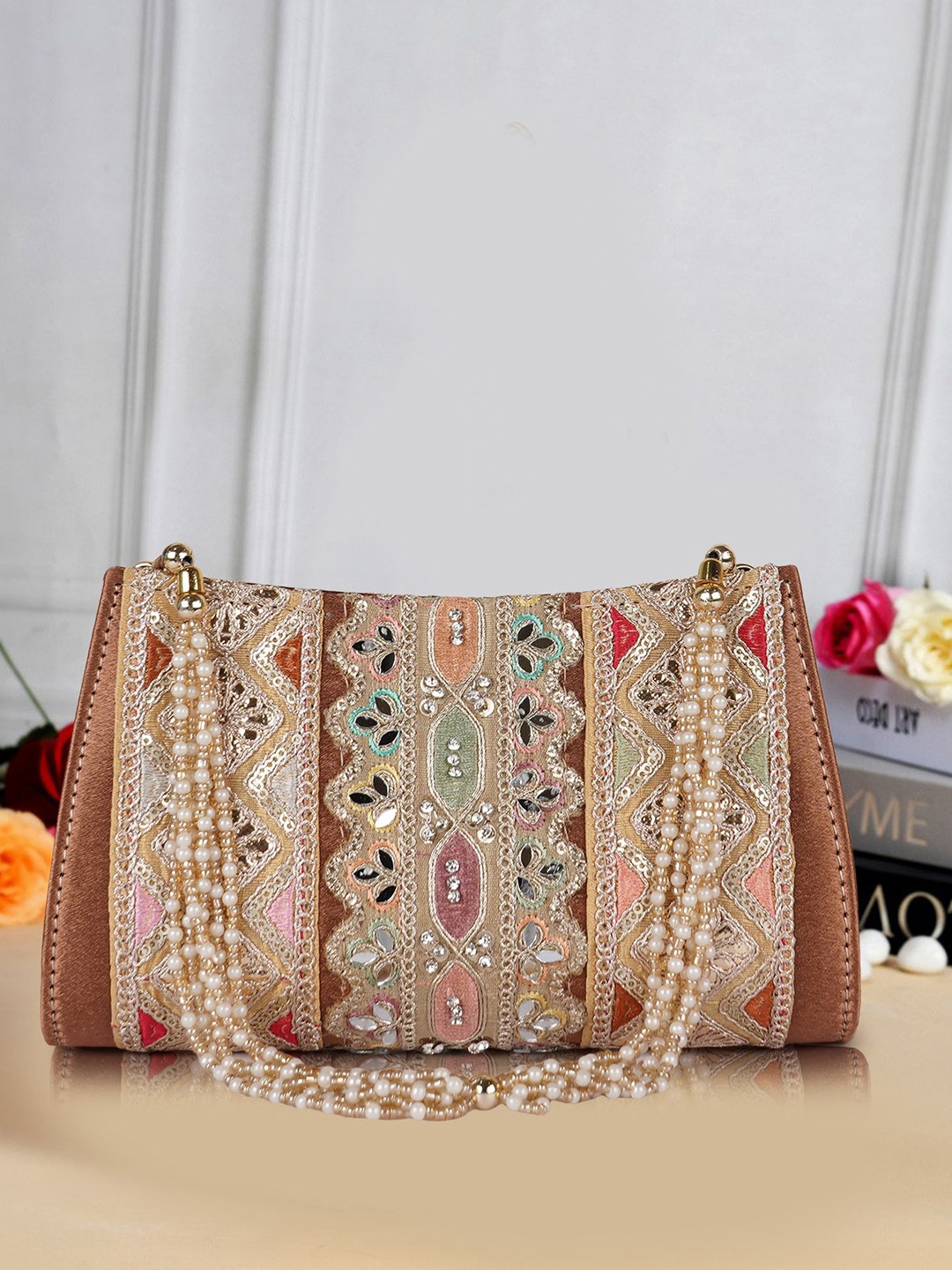 

PLANX Embroidered Potli Clutch, Brown