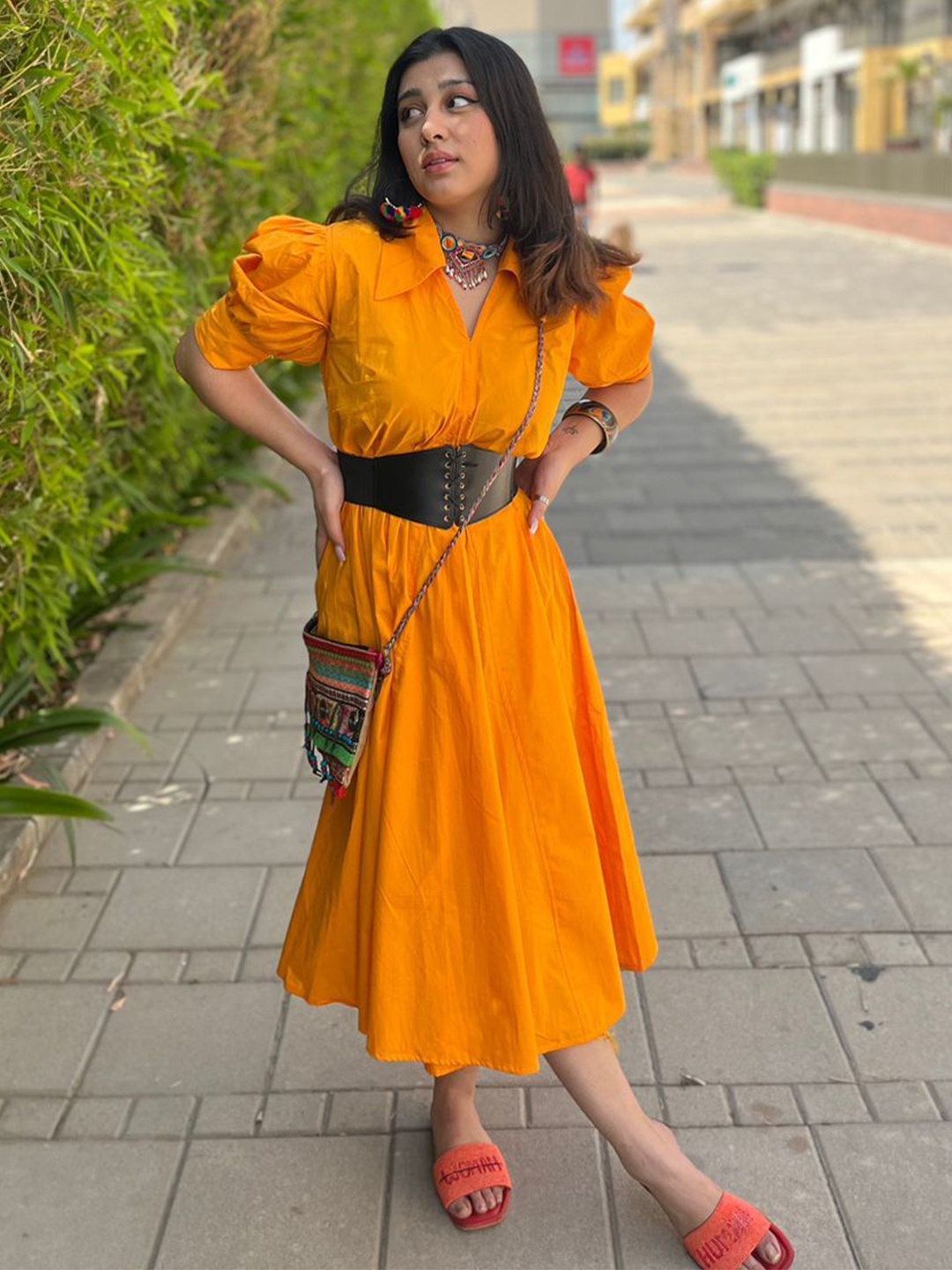 

HIGH BUY Women Floral Printed Fit and Flare Maxi Dress, Orange