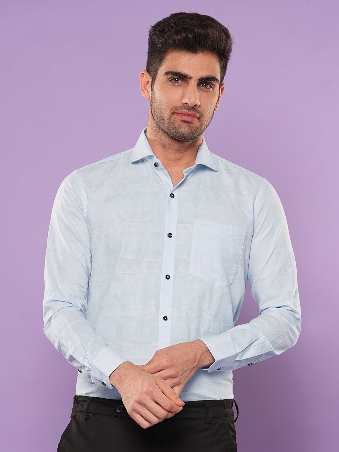 

John Philips Men Slim Fit Opaque Checked Casual Shirt, Blue