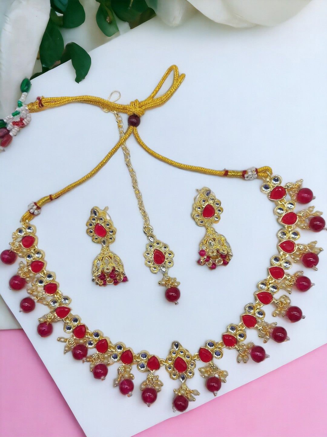 

Anouk Gold-Plated Stone-Studded & Beaded Jewellery Set