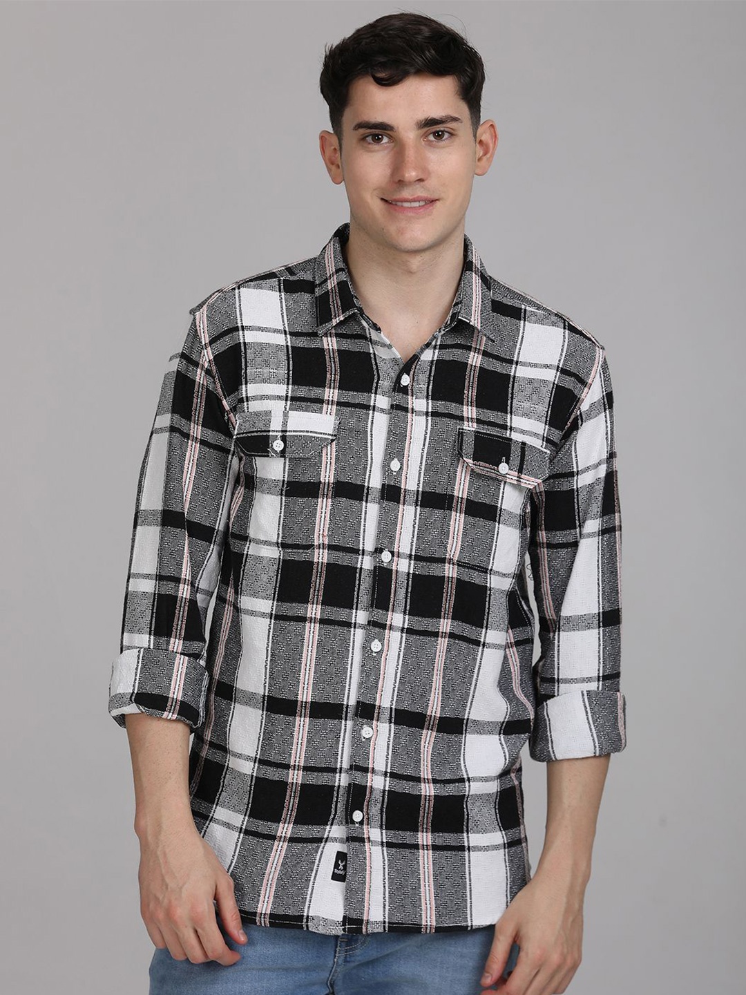 

STYLOFY Men Comfort Checked Formal Shirt, Charcoal