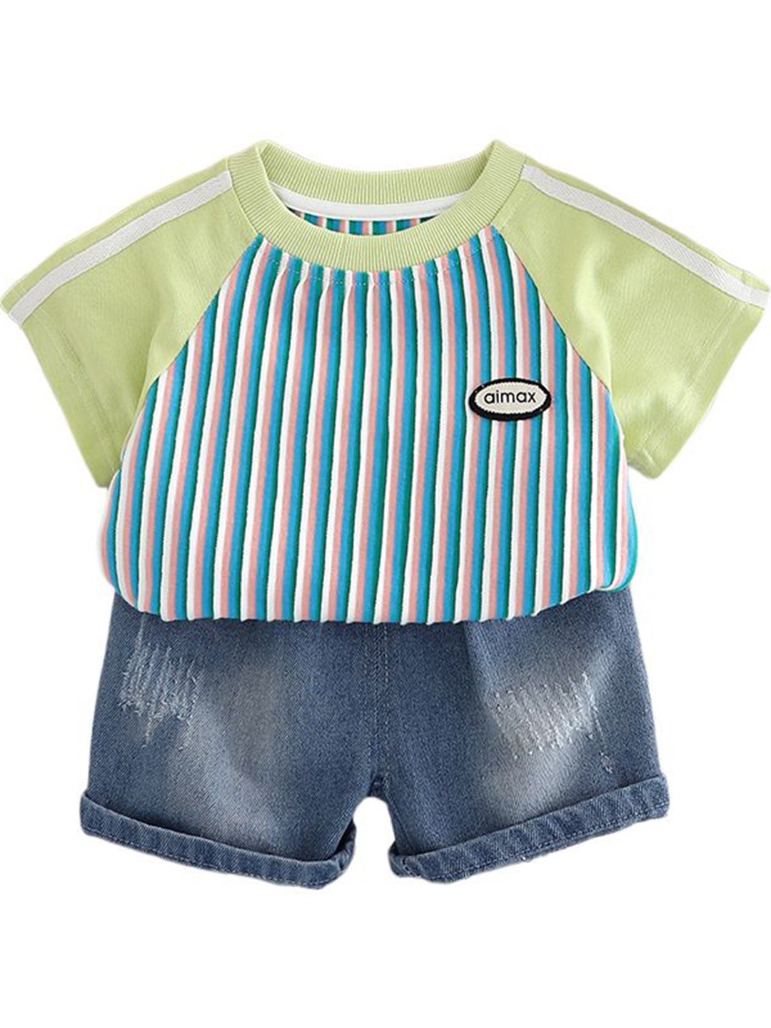 

StyleCast x Revolte Boys Striped Pure Cotton T-shirt With Shorts, Green