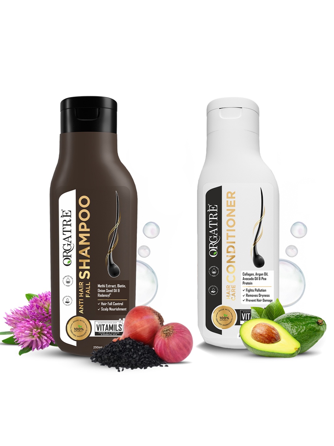 

Orgatre Set Of Anti Hairfall Shampoo & Hair Care Conditioner - 250ml Each, White