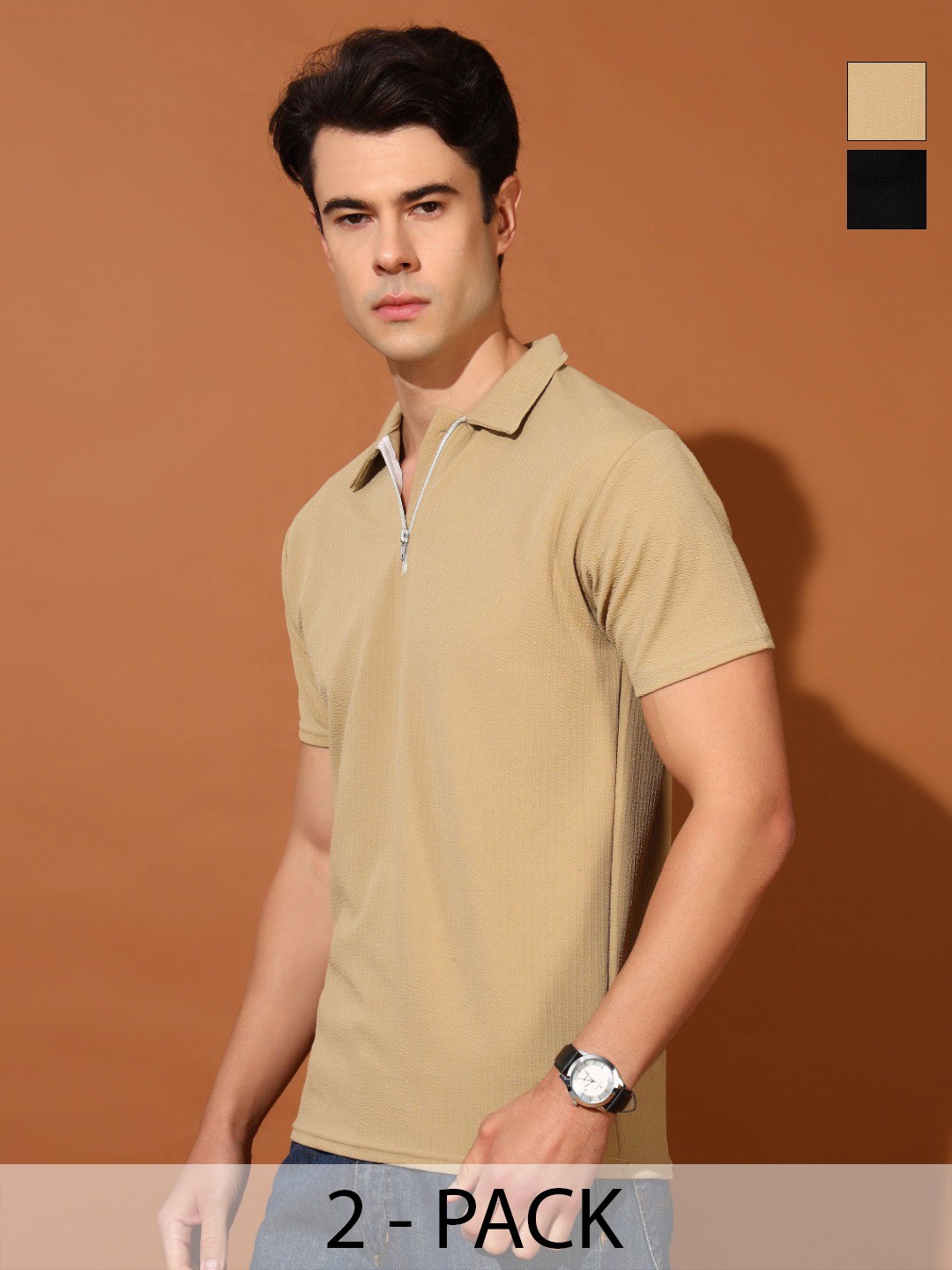 

Christy World Men 2 Polo Collar Pockets T-shirt, Multi