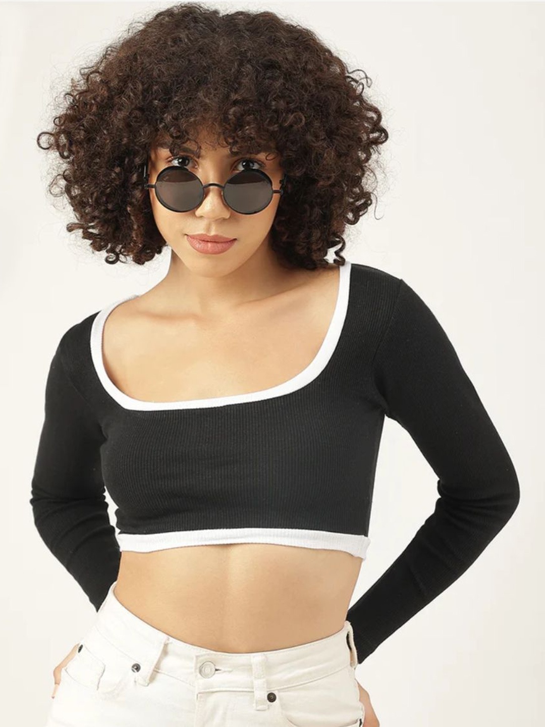 

TRENDY ERA Print Cotton Crop Top, Black