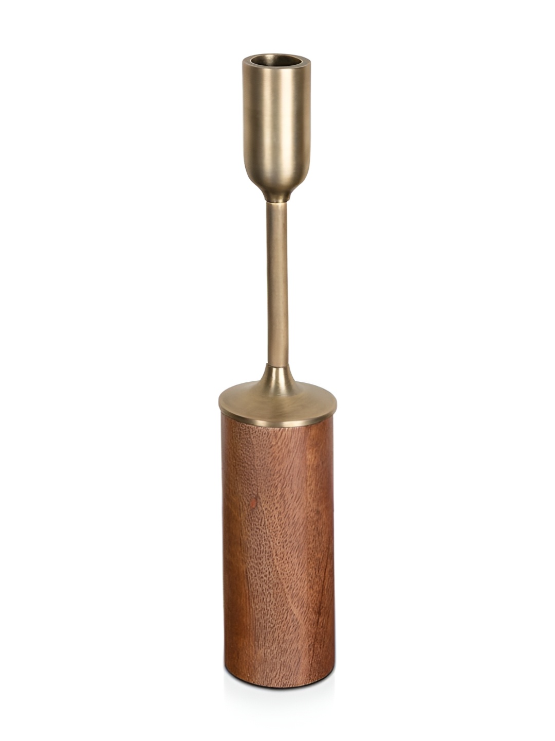 

IAAH Gold-Toned & Brown Metal & Wooden Candle Pillar Holder