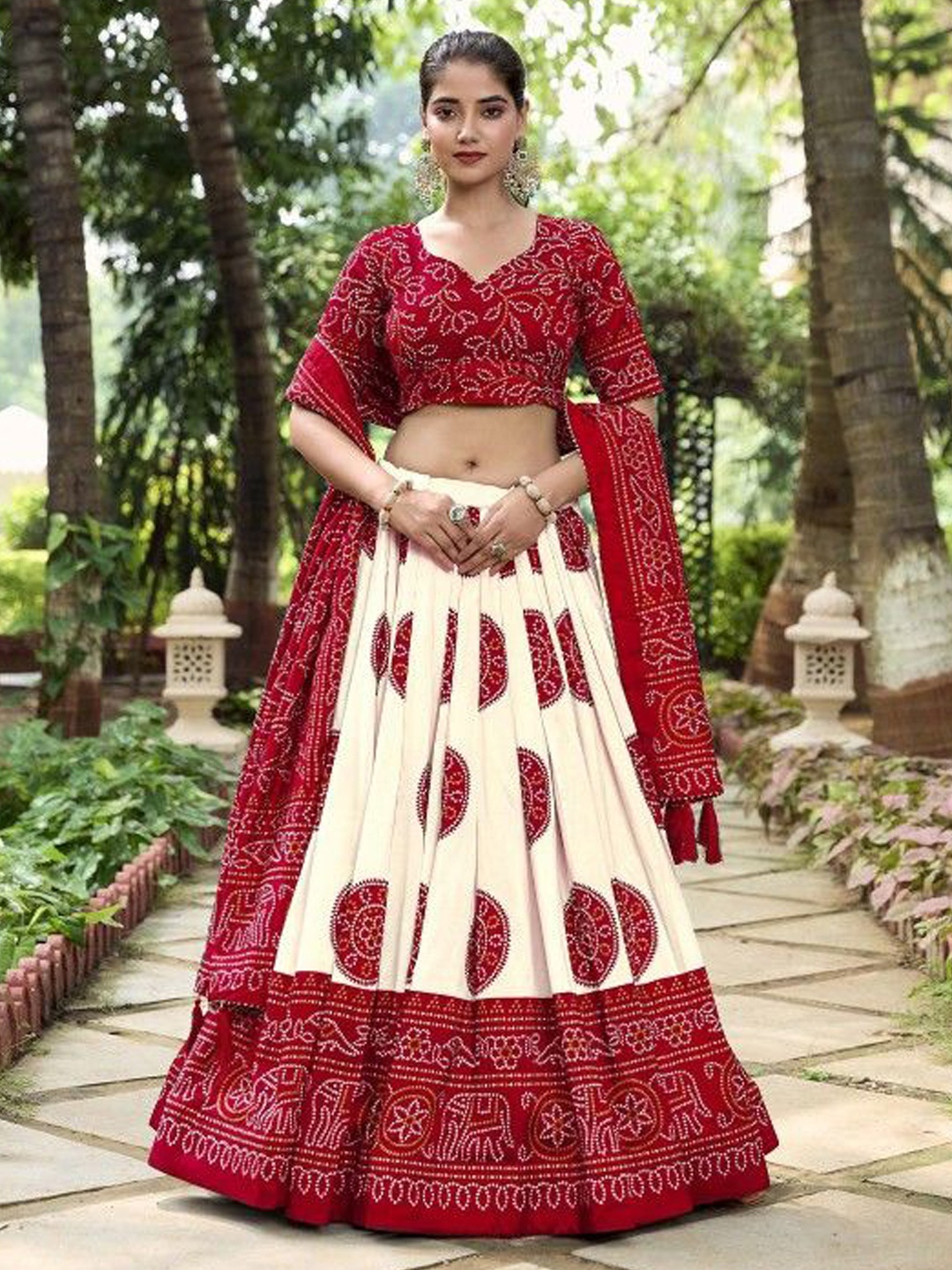 

RADHVI BIZ Printed Silk Lehenga With Semi-Stitched Blouse & Dupatta, Red