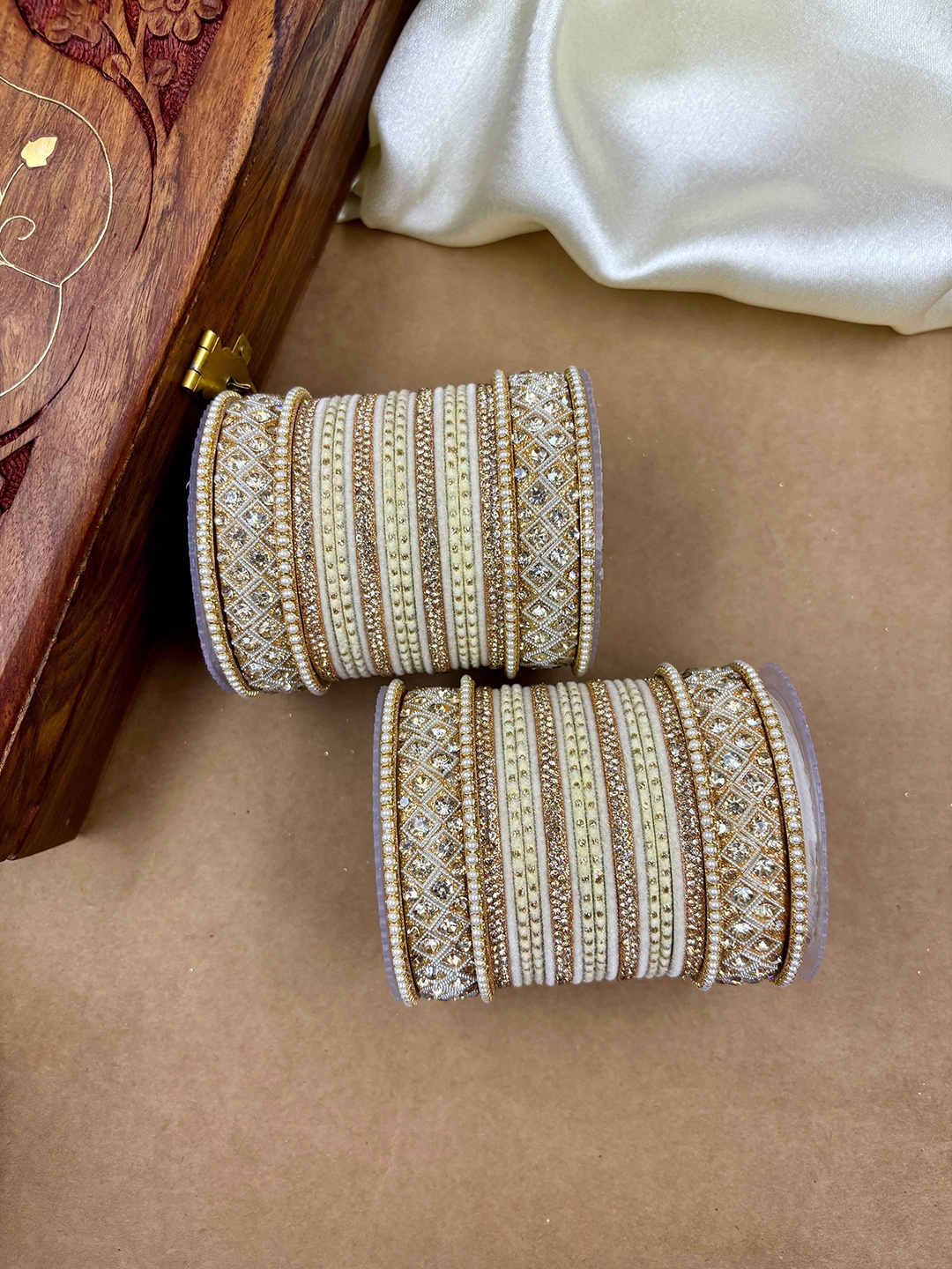 

Wedding Chuda by Hitesh Bangles Set Of 52 Stone Studded Velvet Bangles, Gold