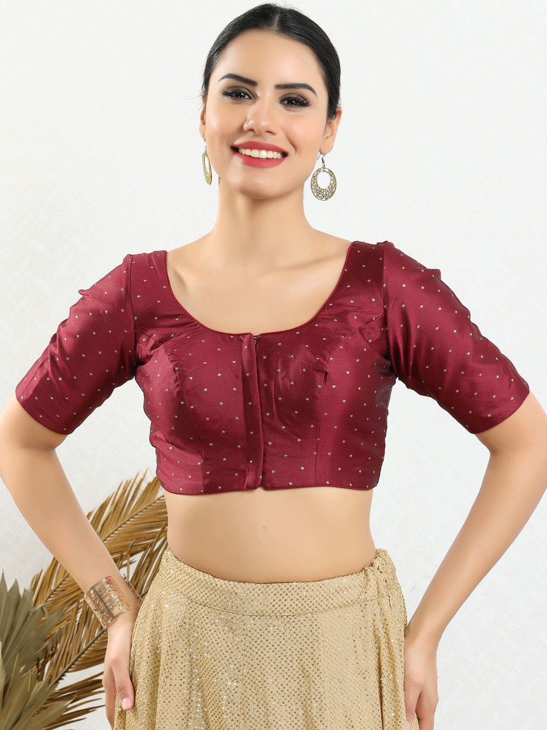 

VAMAS - THE DESIGNER BLOUSES Woven Design Silk Round Neck Padded Saree Blouse, Maroon