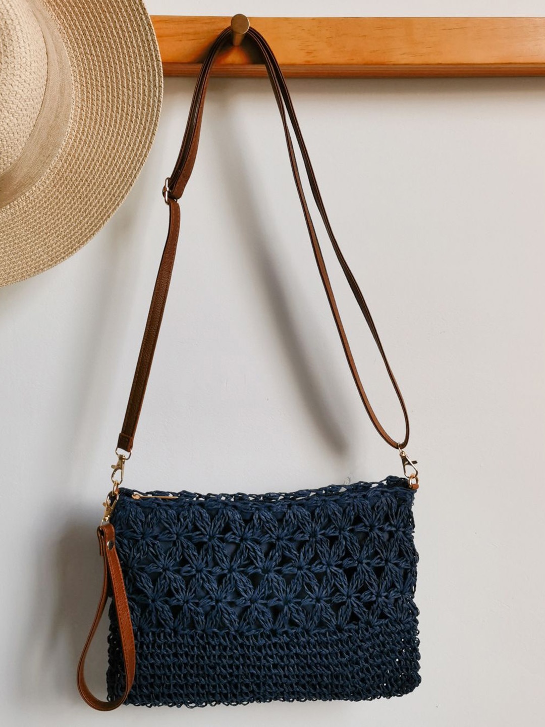 

DressBerry Textured Structured Sling Bag with Tasselled, Blue