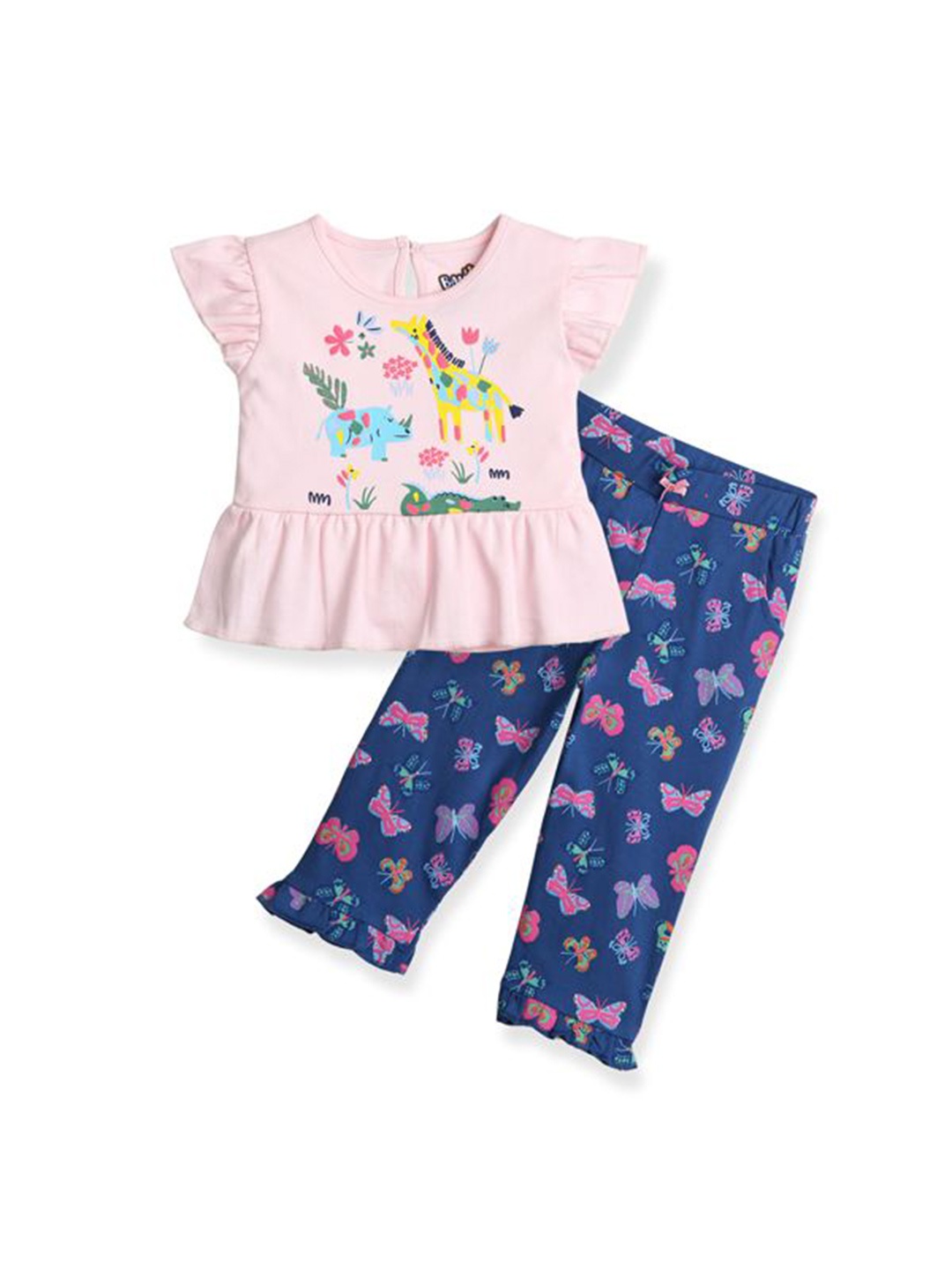 

BONTOTS Girls Printed T-shirt with Leggings, Blue