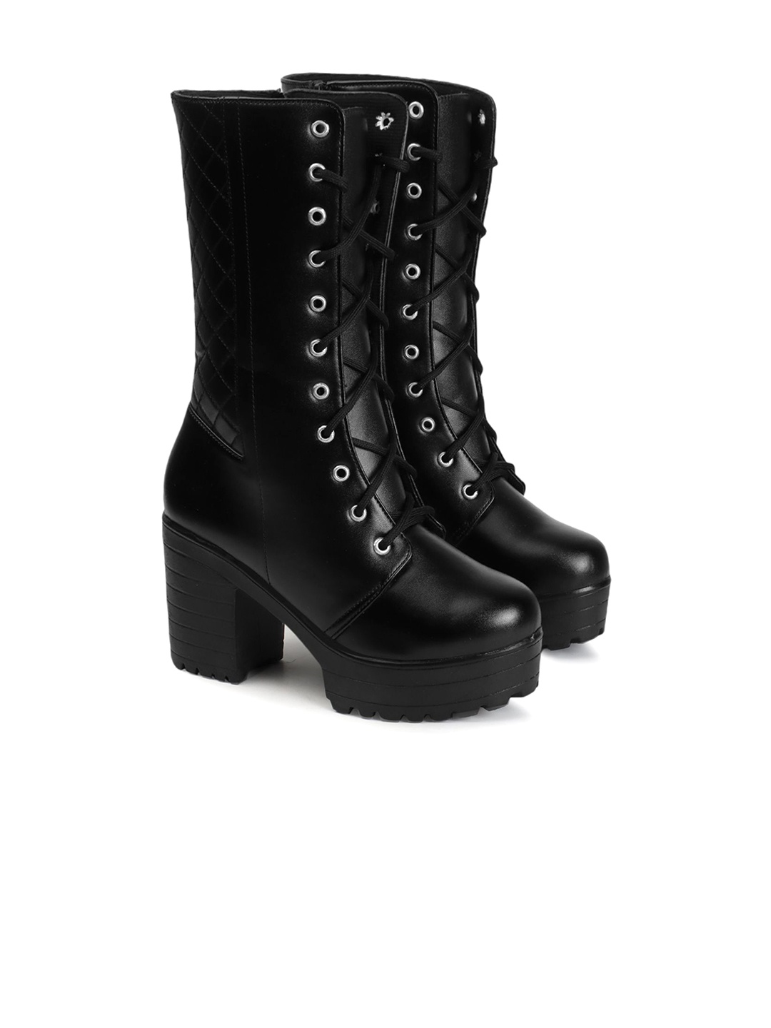 

STRASSE PARIS Women Lace-Ups Block Heeled High-Top Boots, Black