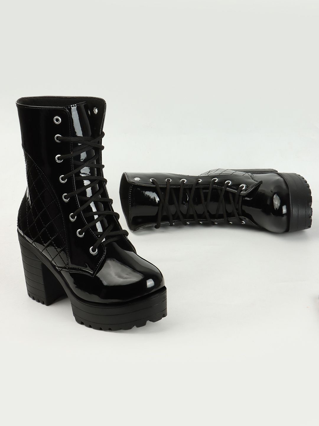 

STRASSE PARIS Women Ankle Length Lace Up Heeled Boots, Black