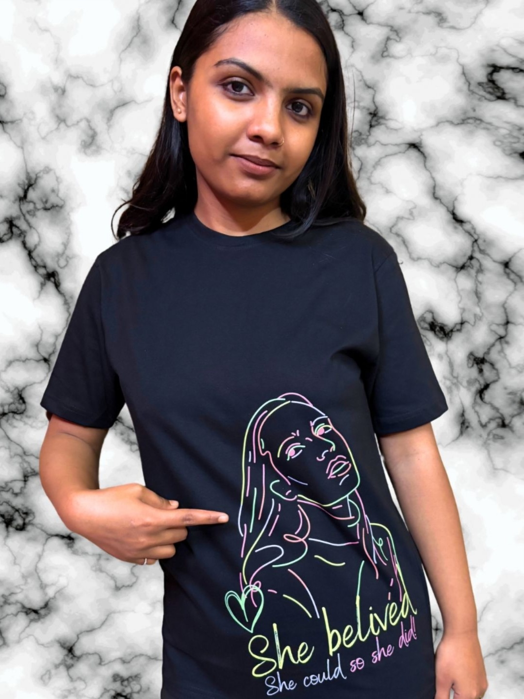 

DOGAteens Women Printed Pure Cotton Pockets T-shirt, Black