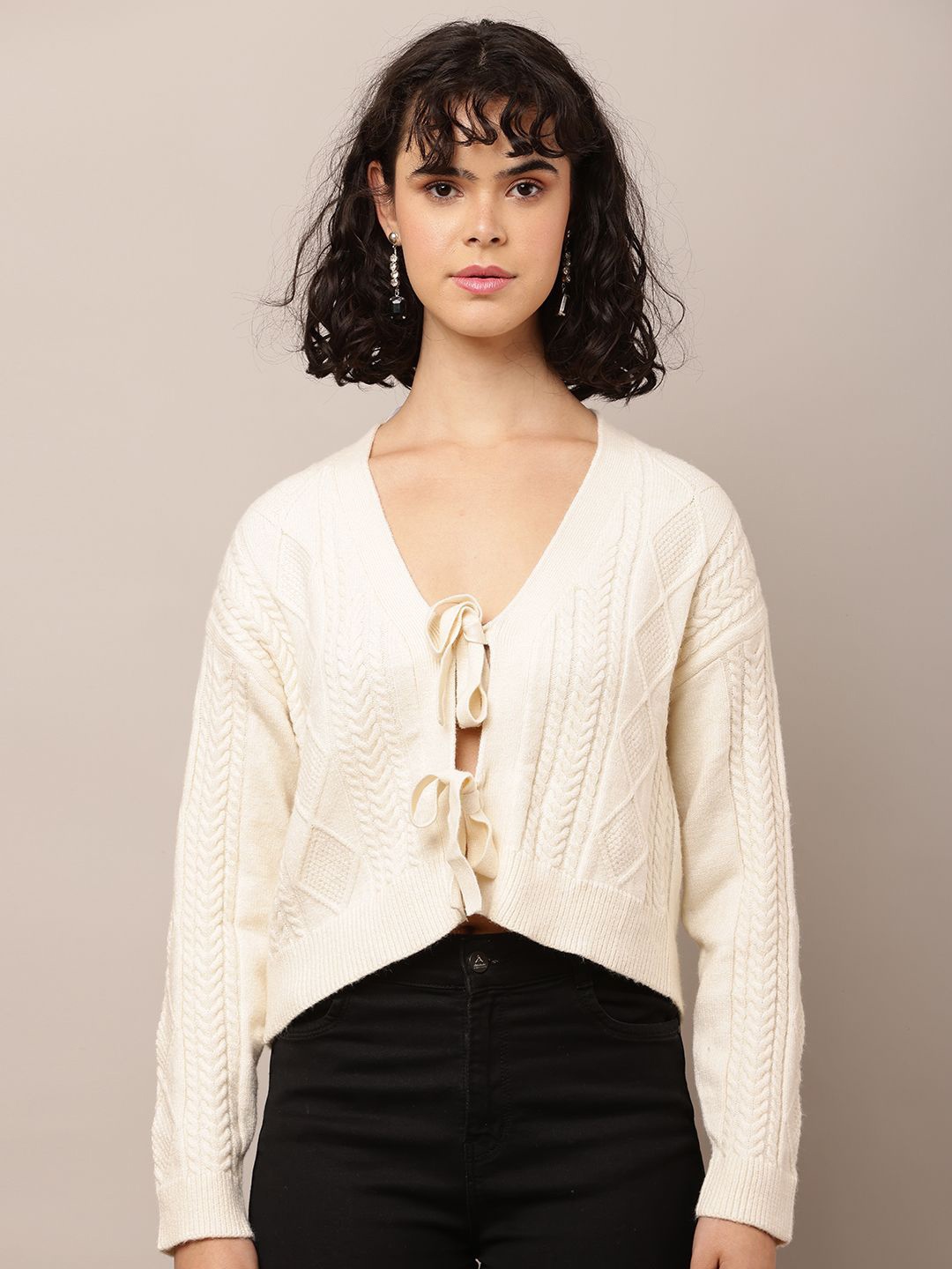 

NoBarr Women Cable Knit Cardigan Sweaters, Cream