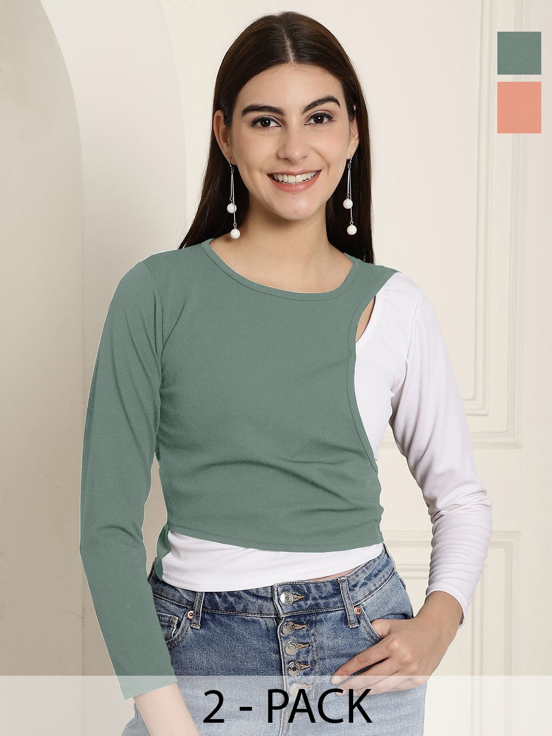 

Tromko Pack of 2 Casual Regular Sleeves Solid Women Multicolor Top, Multi