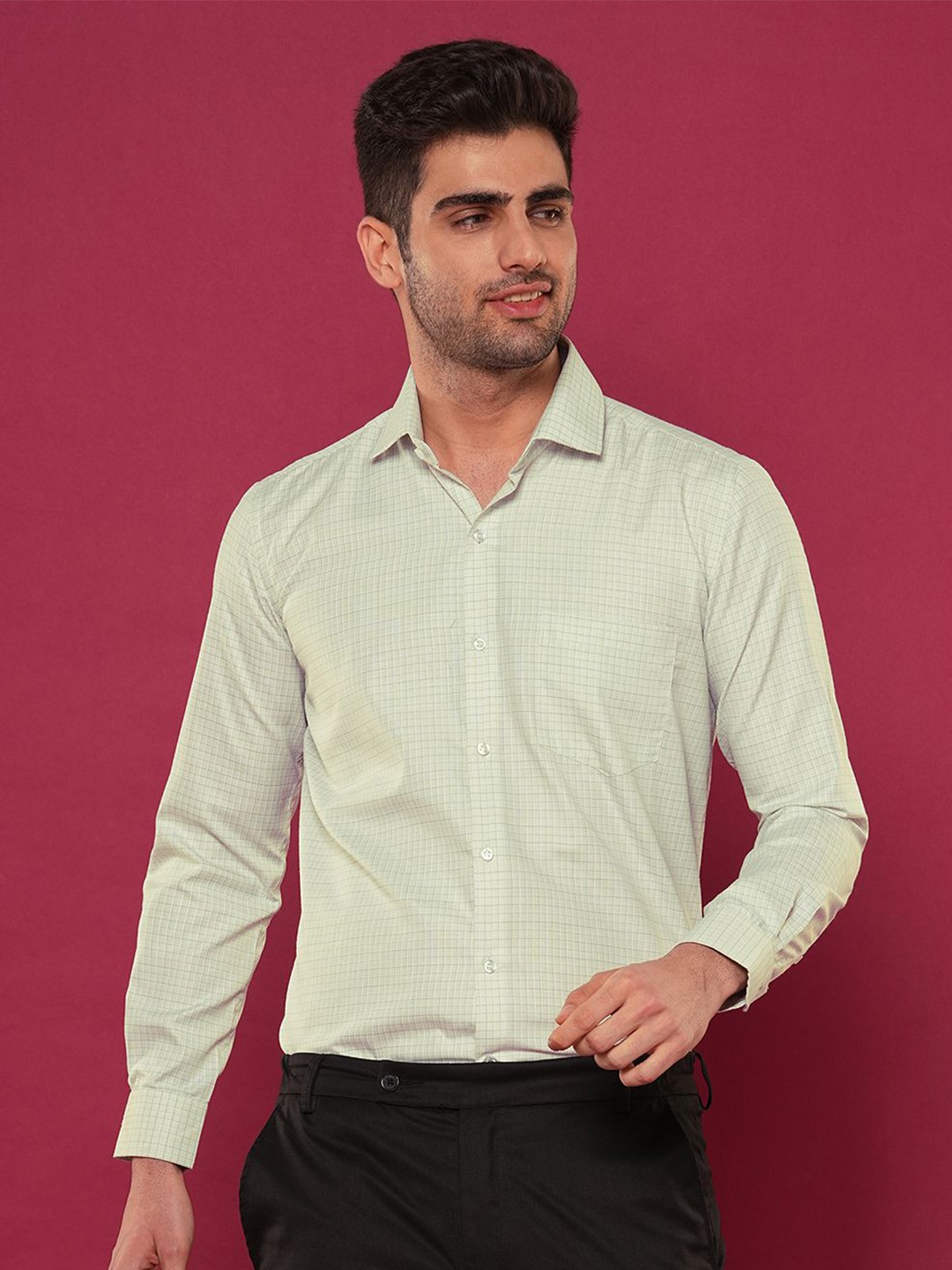 

John Philips Men Slim Fit Grid Tattersall Checks Opaque Checked Casual Shirt, Green