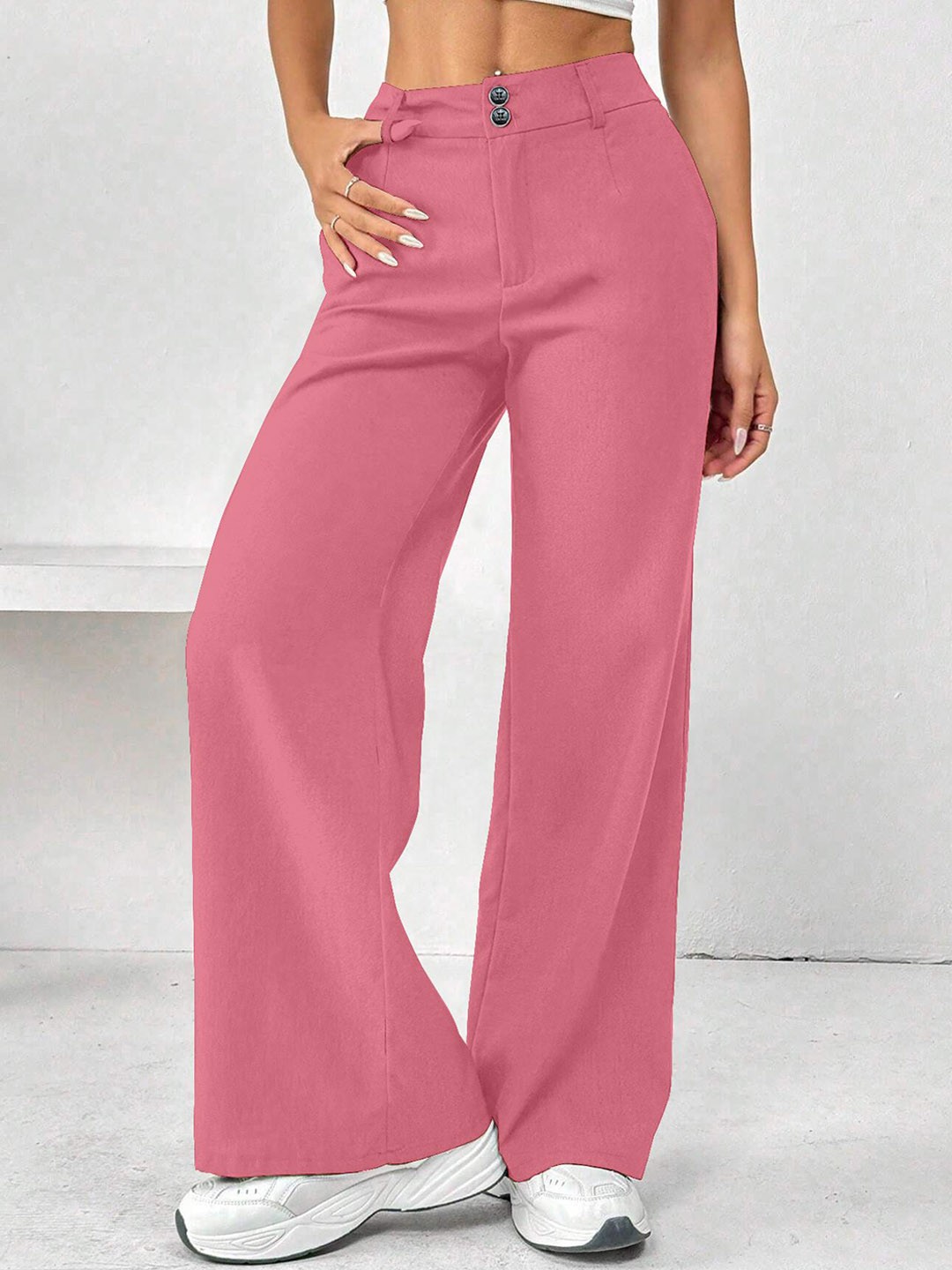 

RAJOVATI Women Loose Fit Mid-Rise Pleated Trousers, Pink