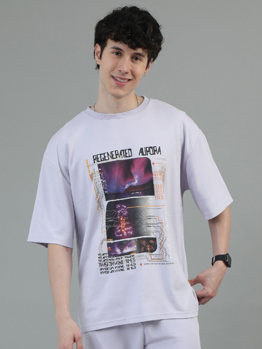 

ANML Men Printed Applique T-shirt, Purple